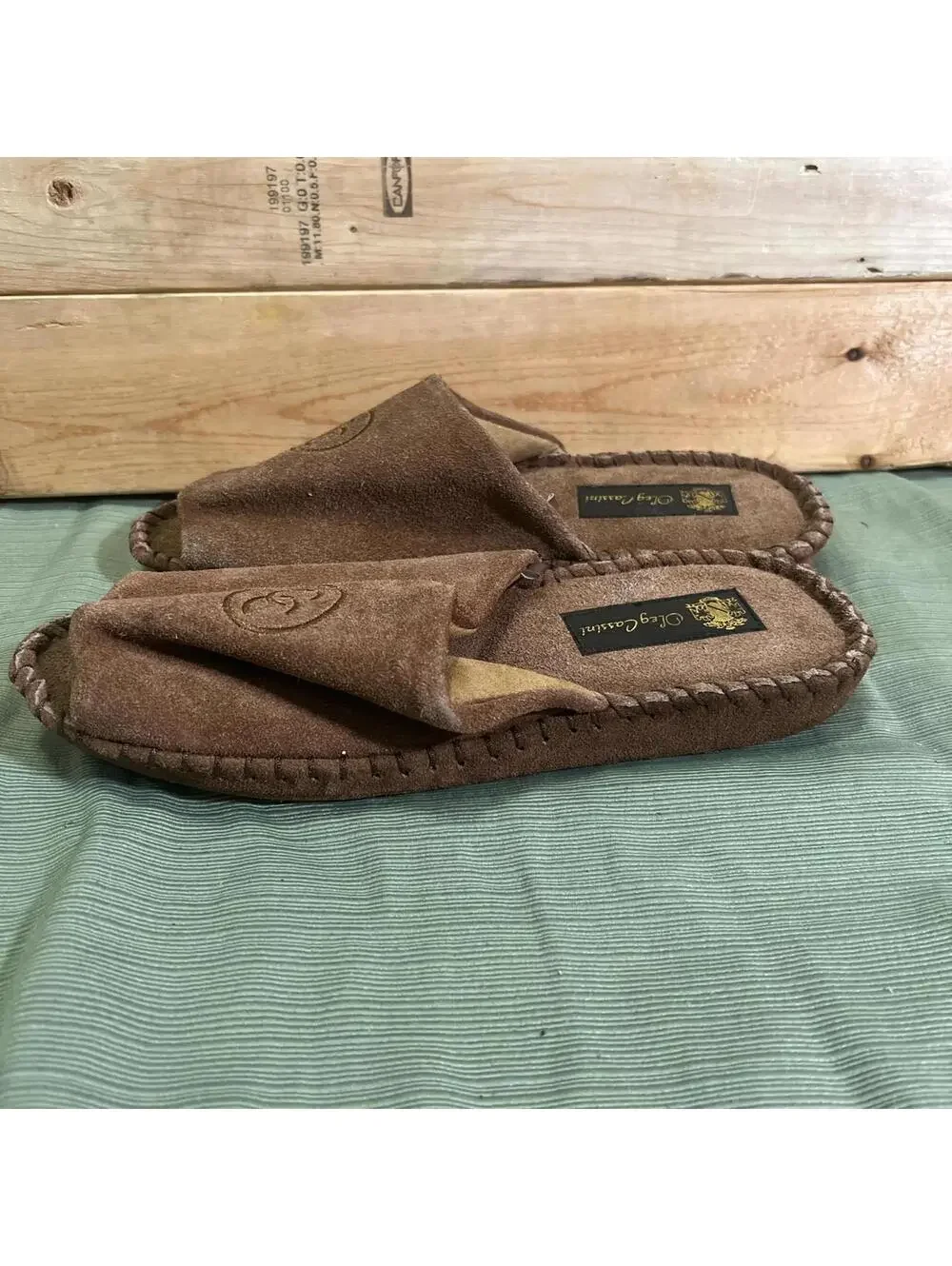 Oleg Cassini Mens Suede Slide Slippers Size 9 Vintage Loungewear